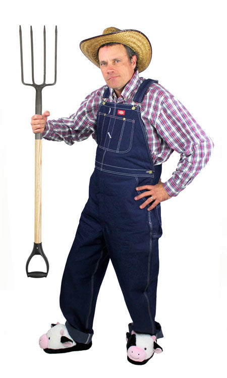 Farmer costume with cow slippers