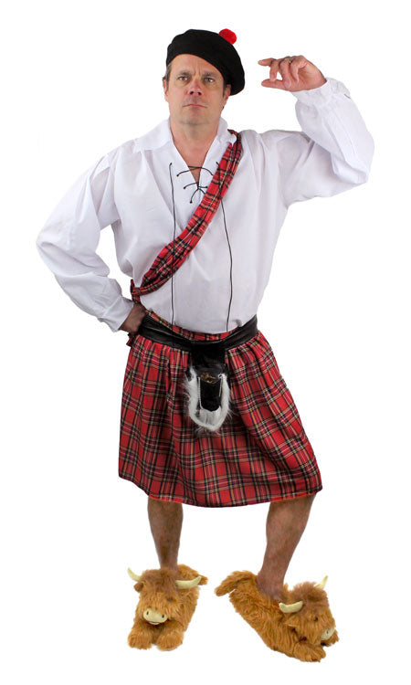 Highland Scot costume with highland cattle slippers