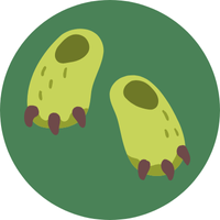 green circle with cartoon image of animal claw slippers inside it