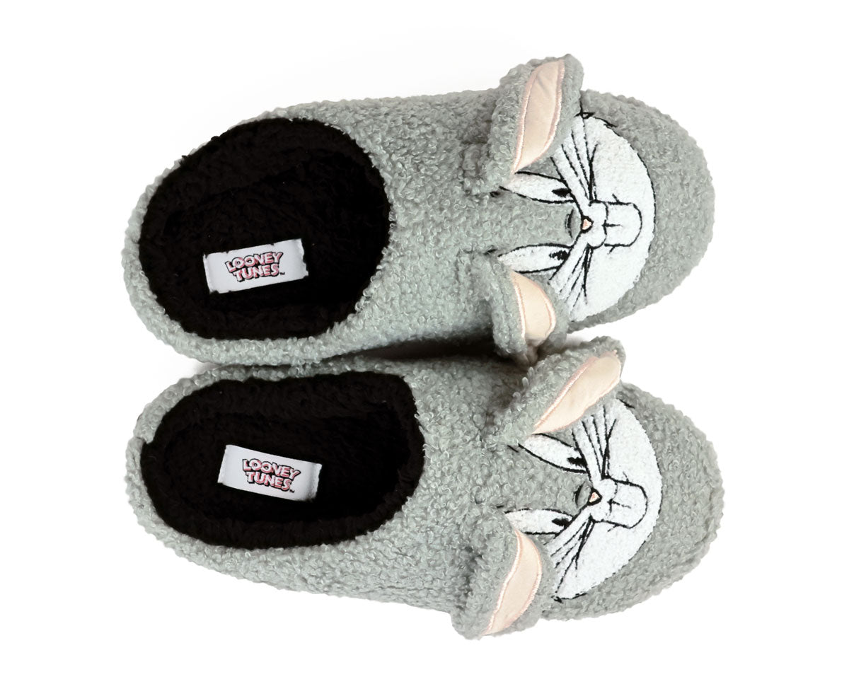 Pair of Bugs Bunny Slippers seen from above, showing the Looney Tunes label on the footbeds