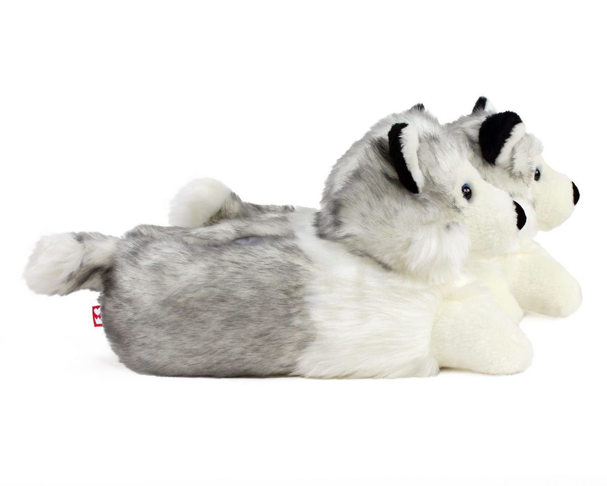 Pair of Husky Dog Slippers seen from the side