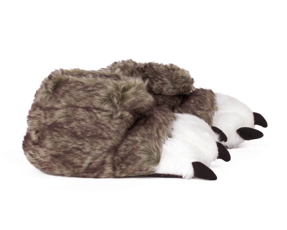 Kids Brown Wolf Paw Slippers Side View