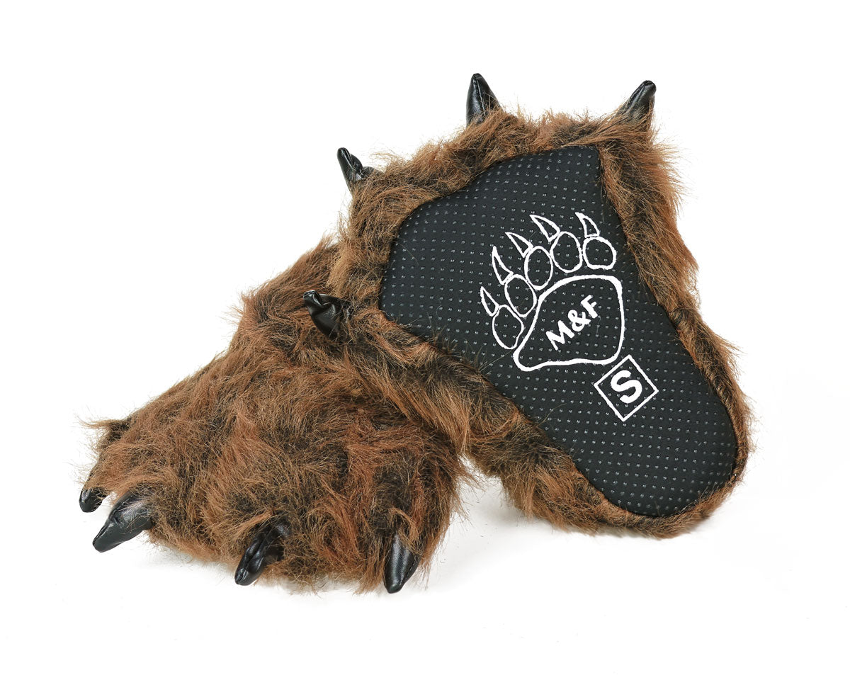 Kids Grizzly Bear Paw Slippers Bottom View