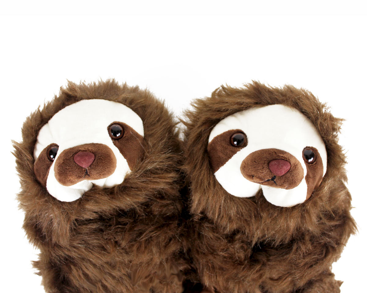 Fuzzy Sloth Slippers Close Up of Faces