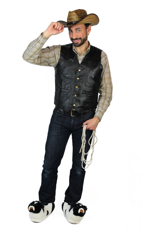 Cowboy costume with cow slippers