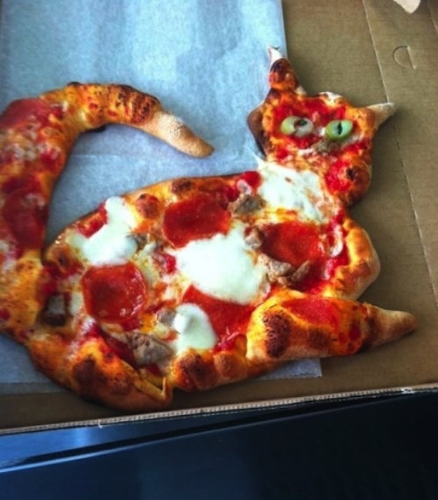 Pizza, Shaped To Resemble A Cat