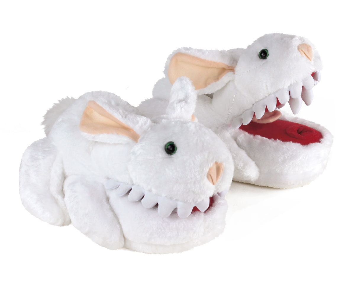 Pair of killer rabbit slippers with big teeth
