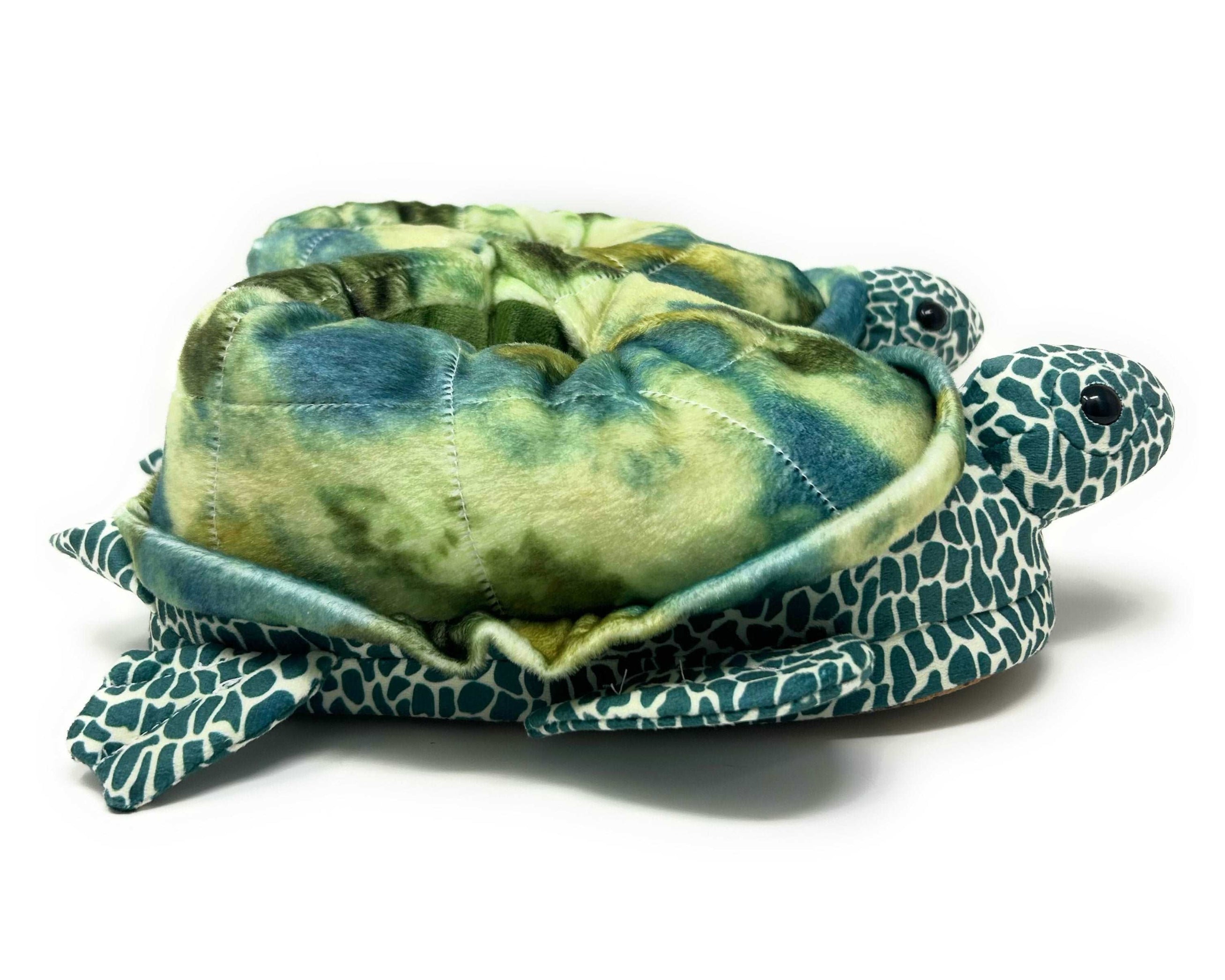 Pair of plush Sea Turtle Slippers with flippers and shells