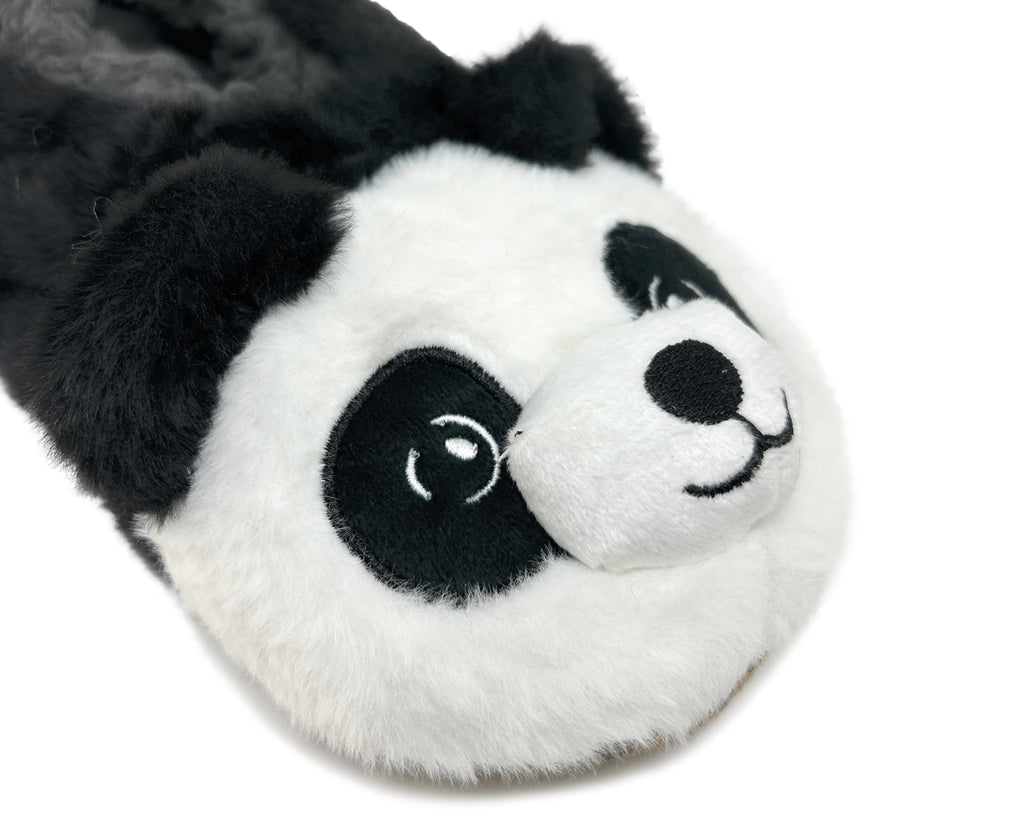 Plush panda slipper on a white background