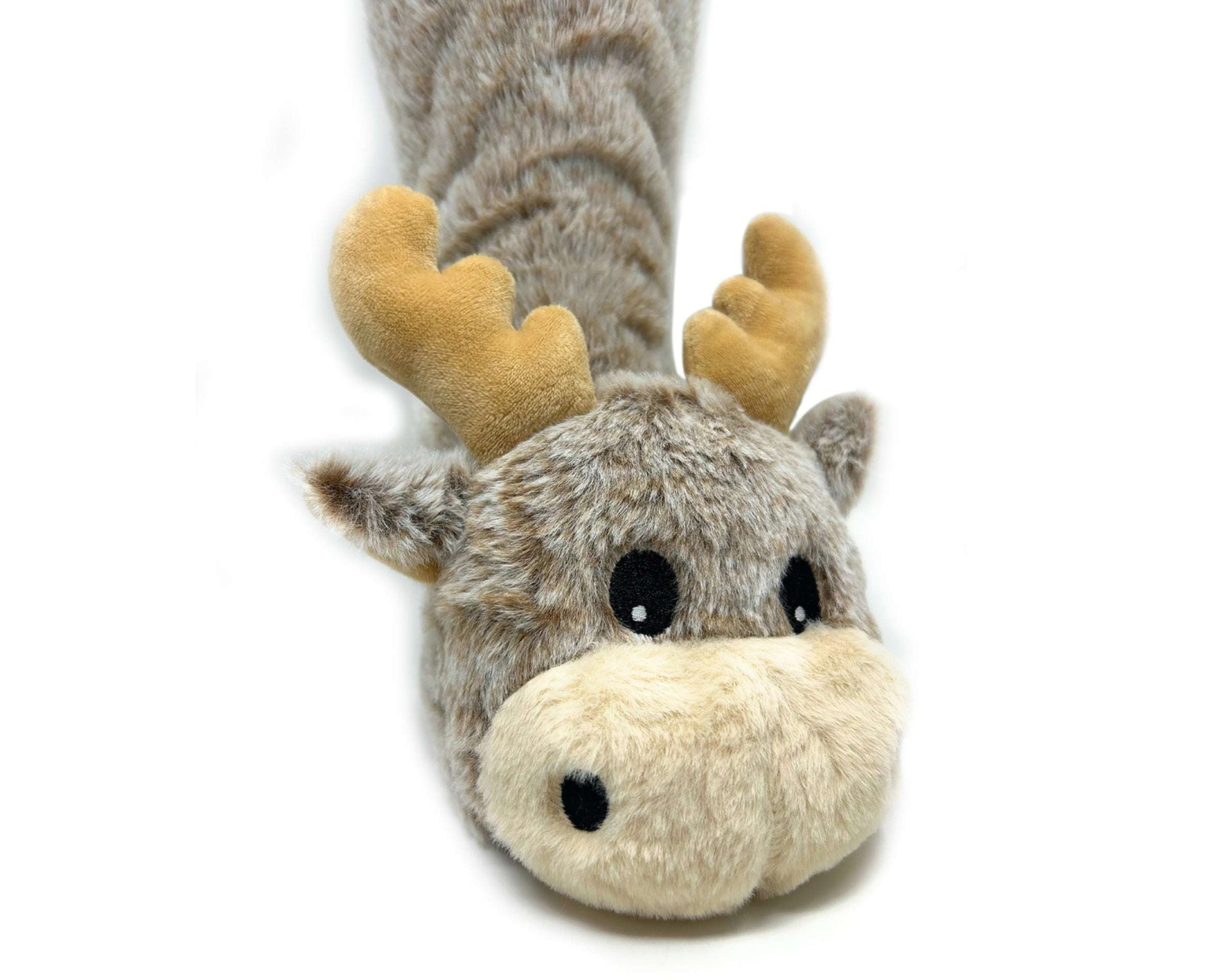 Plush moose slipper sock on a white background