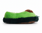 Green plush avocado slipper on a white background