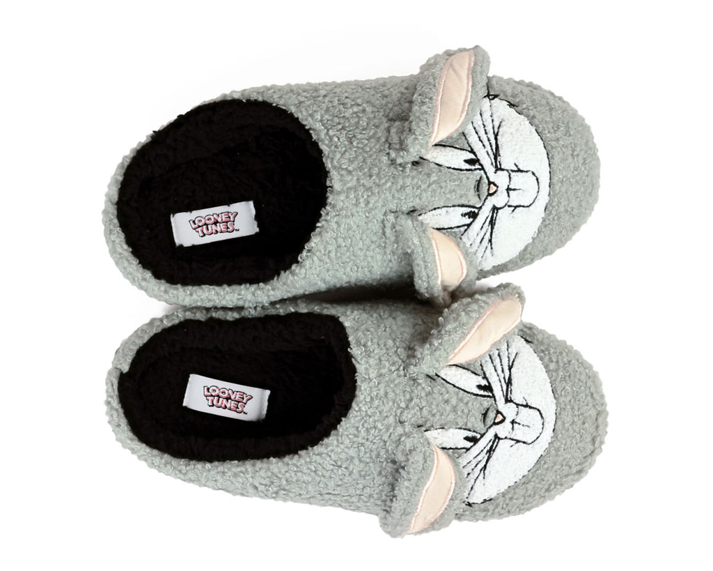 Pair of Bugs Bunny Slippers seen from above, showing the Looney Tunes label on the footbeds