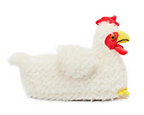 Plush chicken slipper seen from the side