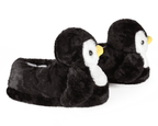 Penguin-shaped slippers on a white background