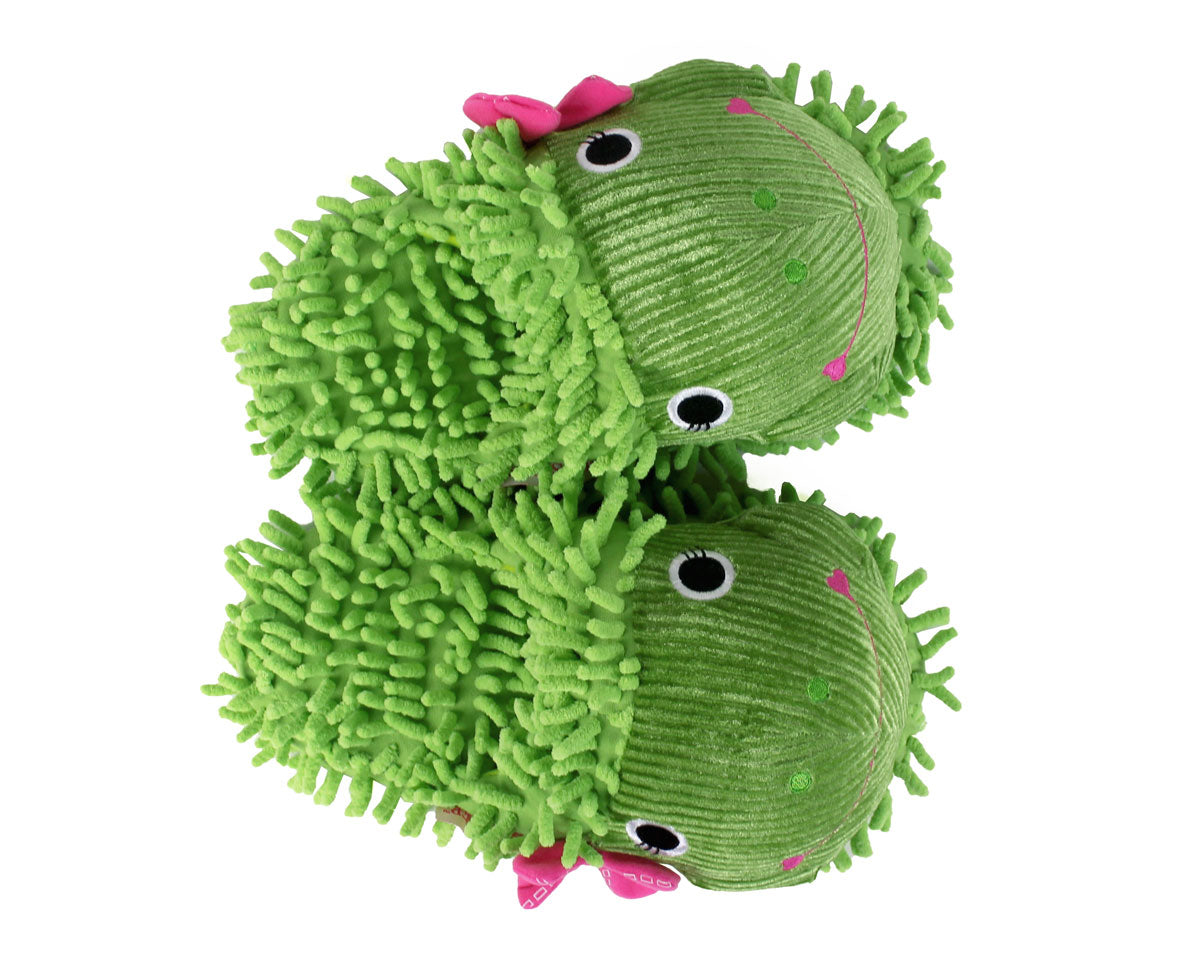 Fuzzy Frog Slippers view from top, showing textured footbeds