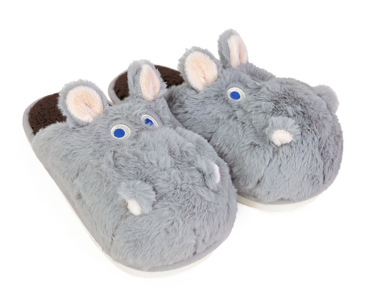 Fuzzy Hippo Slippers 3/4 View