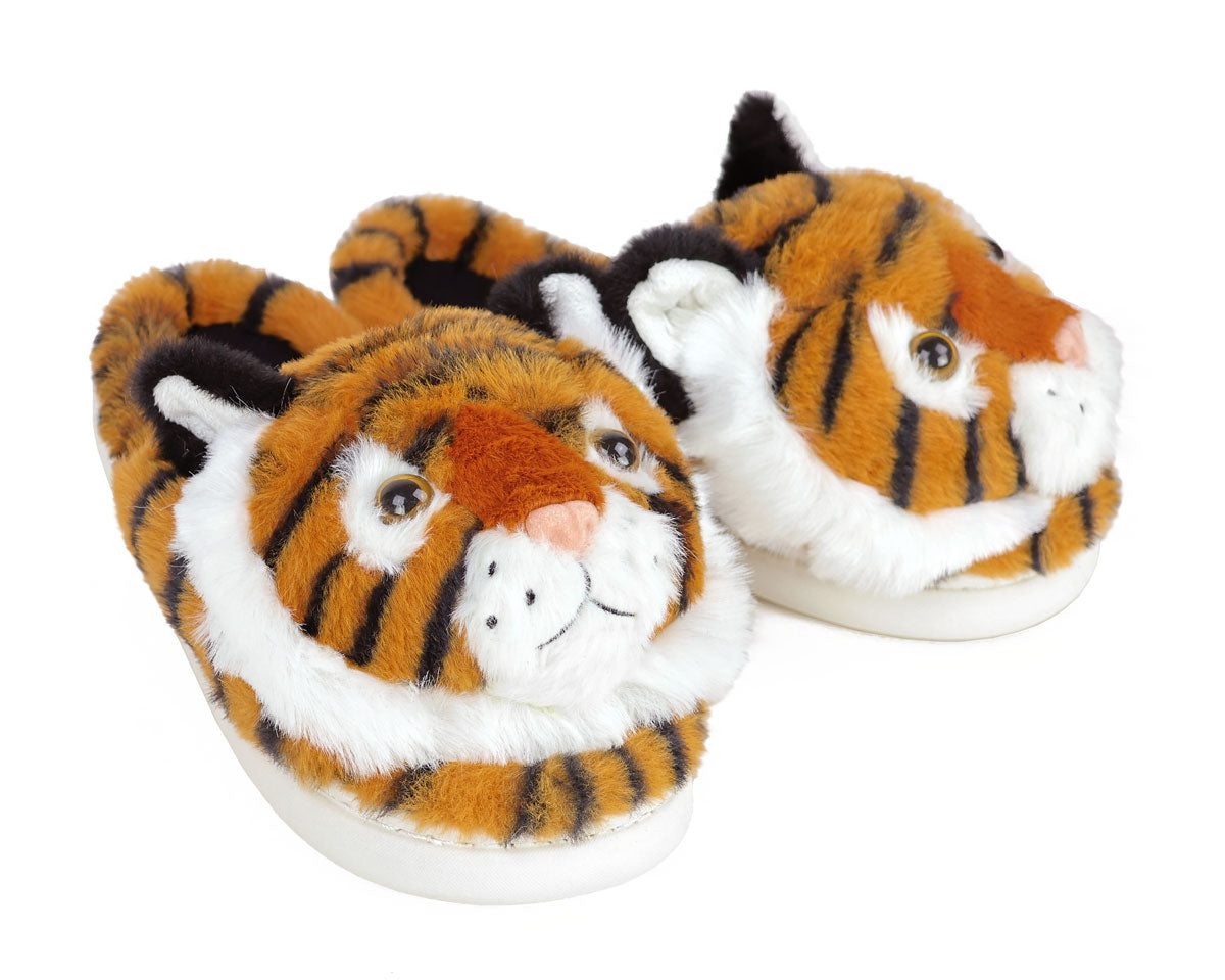 Fuzzy Tiger Slippers 3/4 View