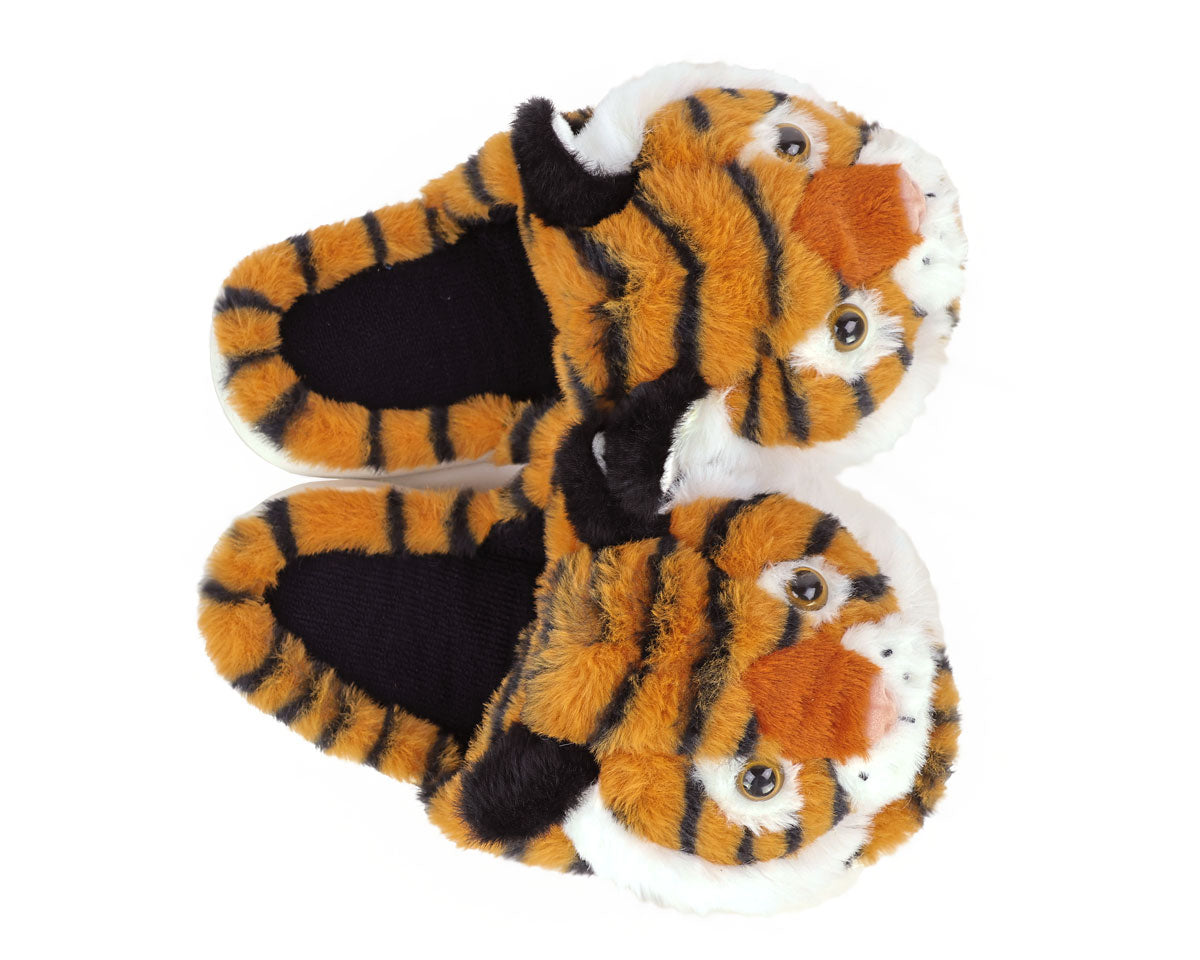 Fuzzy Tiger Slippers Top View
