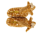 Pair plush giraffe slippers on a white background, seen from above