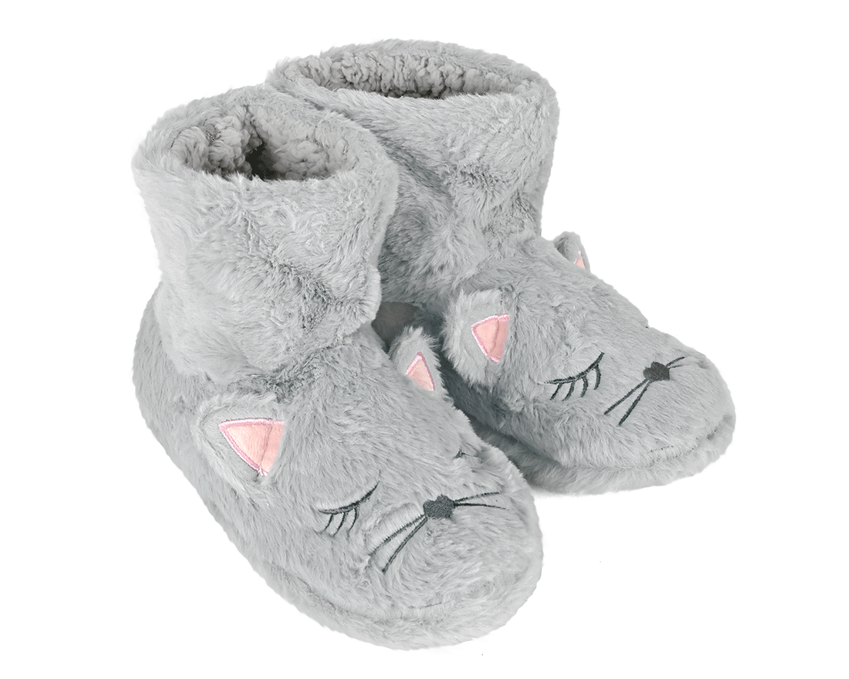Gray cat-shaped slipper boots on a white background