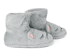 Gray fluffy cat slippers on a white background