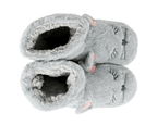 Pair of gray cat-shaped slippers on a white background