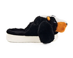 Plush dog slipper seen from the side