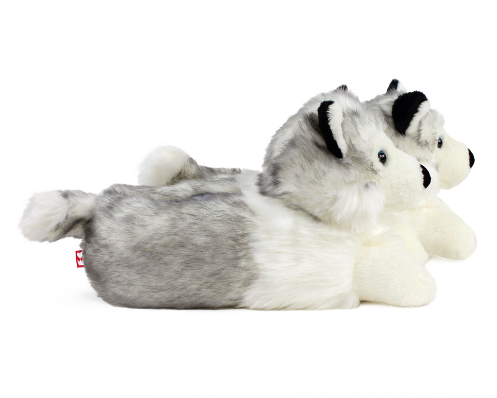 Pair of Husky Dog Slippers seen from the side