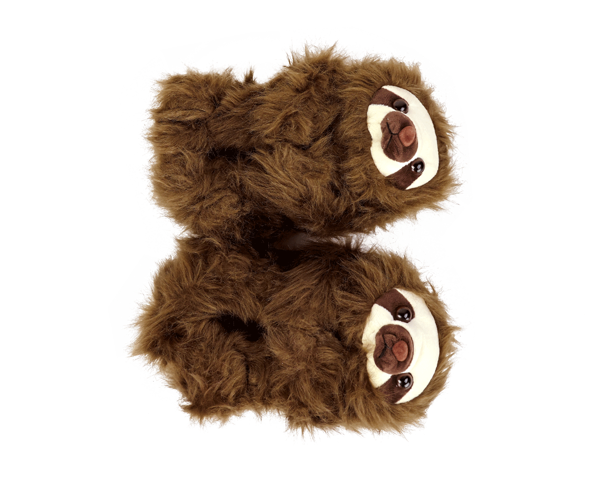 Kids Fuzzy Sloth Slippers Top View