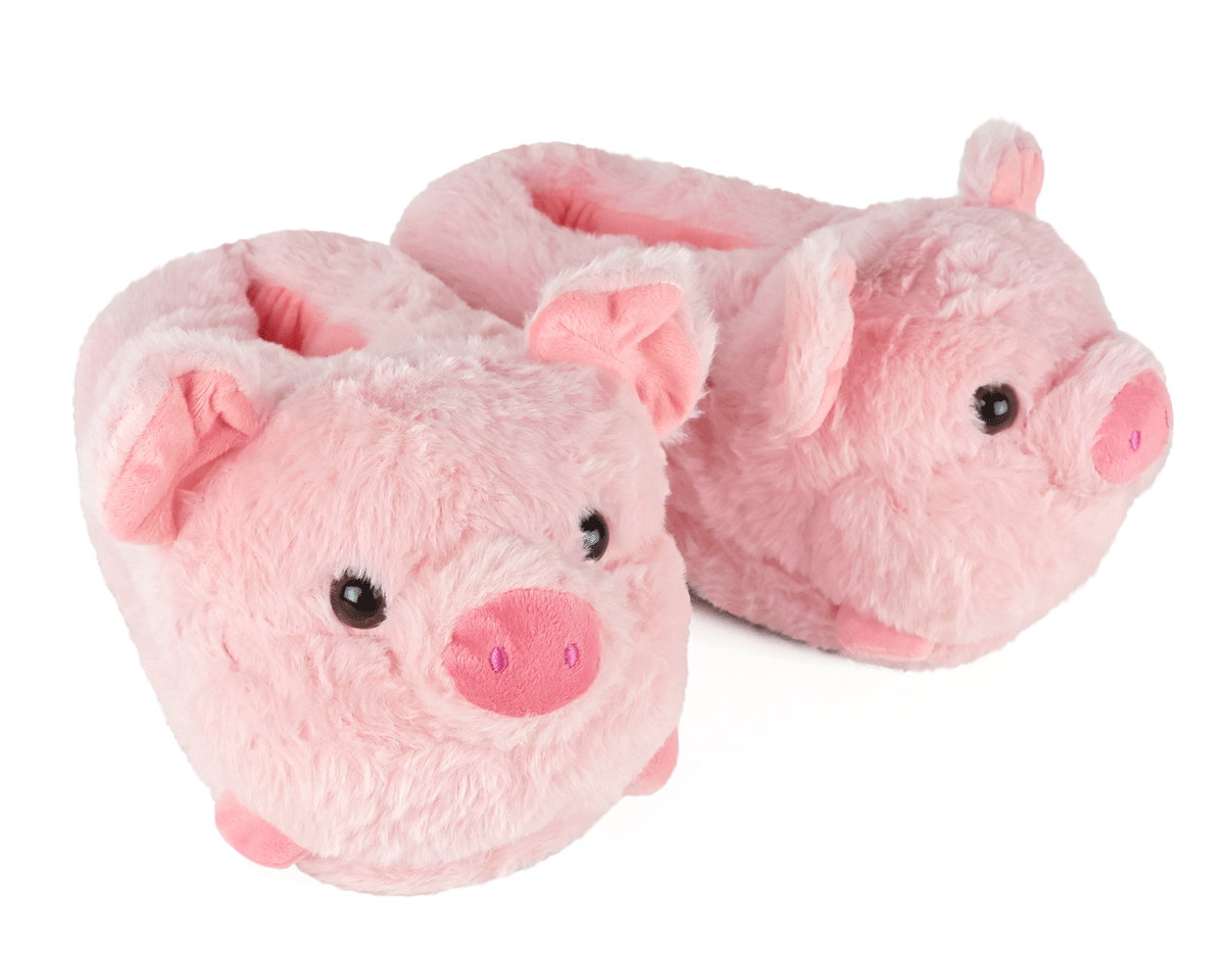 Pink pig-shaped slippers on a white background
