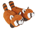 Pair of red panda-shaped slippers on a white background