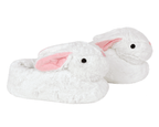 White bunny slippers with pink details on a white background