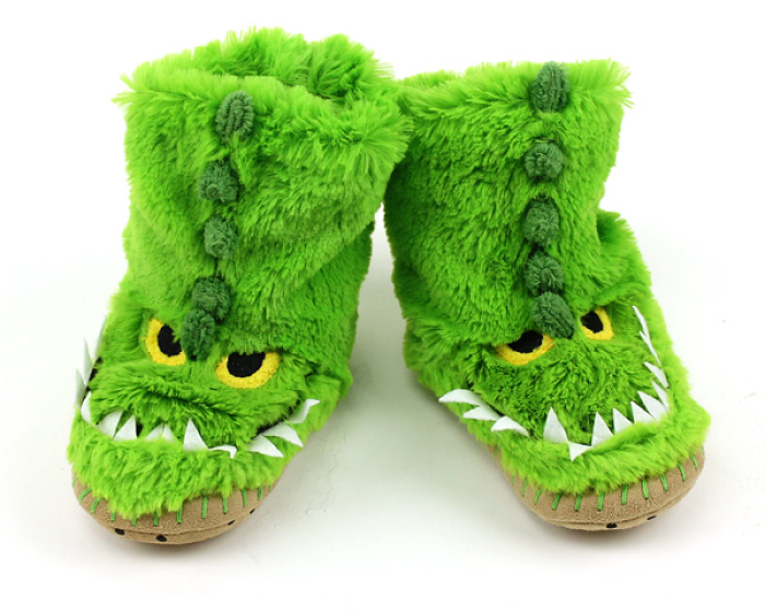 Kids Green Dinosaur Feet Slippers