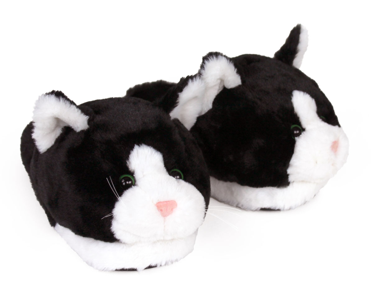 White Kitty Slippers | Tuxedo Cat Slippers
