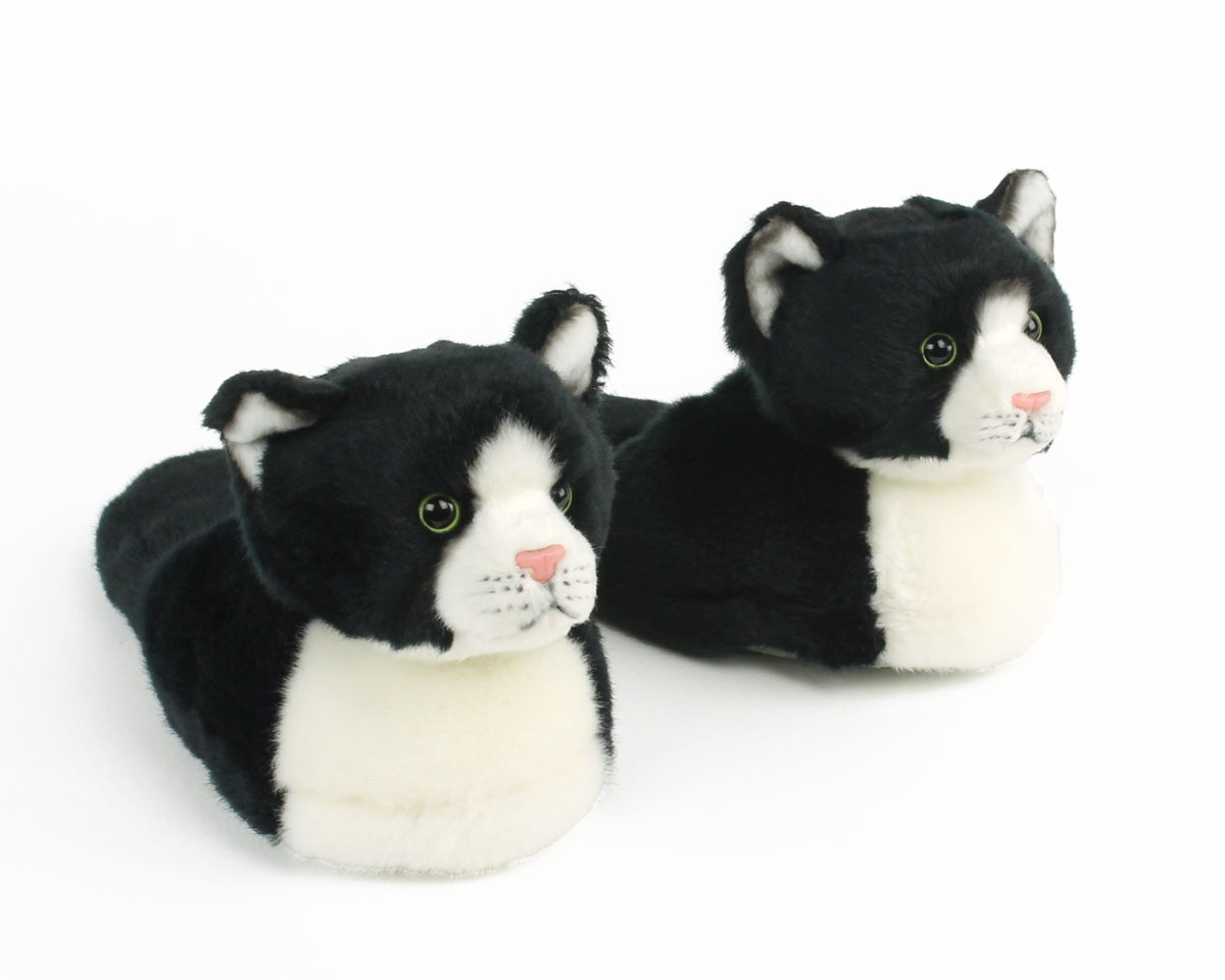 black and white cat slippers